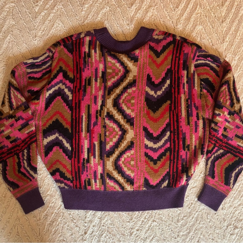 Farm Rio Striped Patchwork Multicolor Zigzag Swea… - image 5